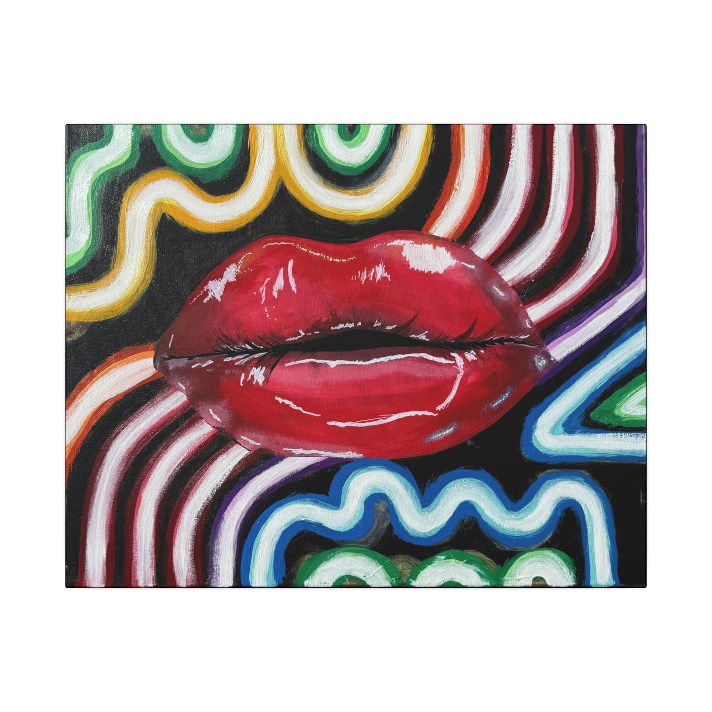 “Kiss Under the Neon” Stretched Canvas Print