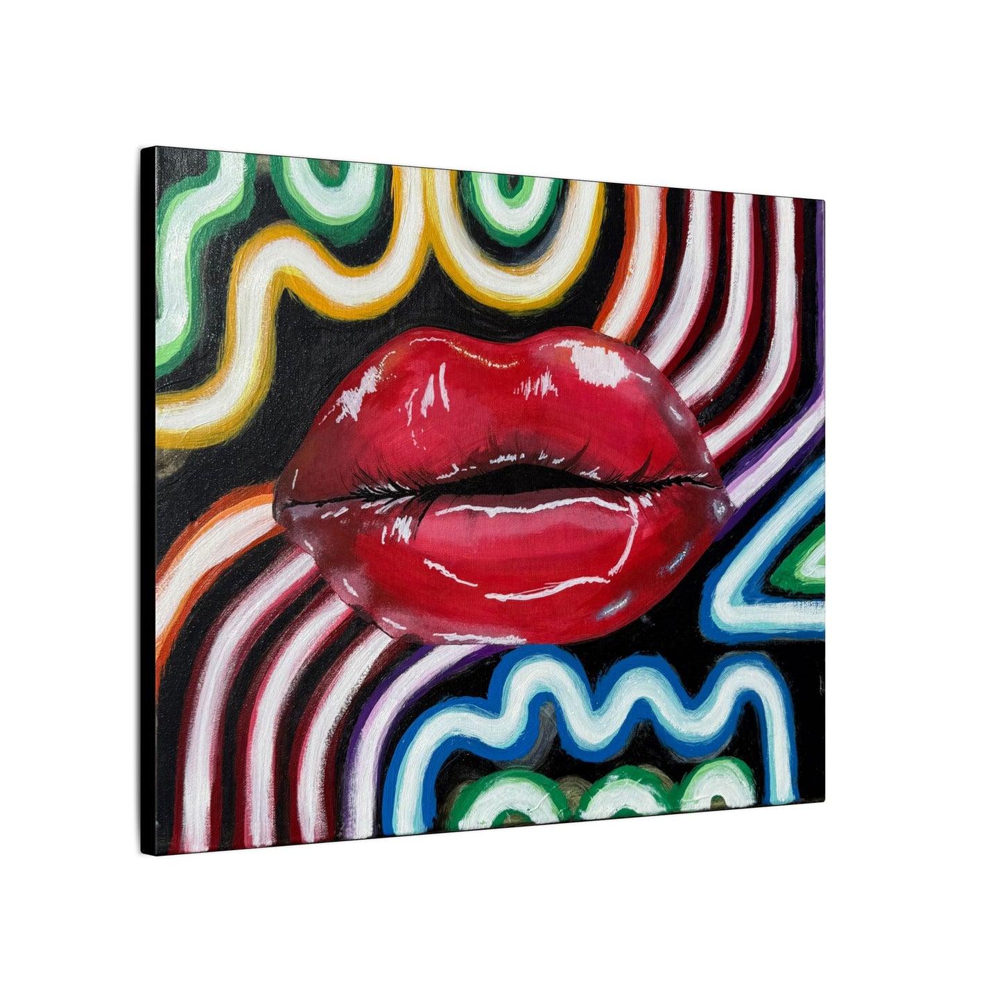 “Kiss Under the Neon” Stretched Canvas Print