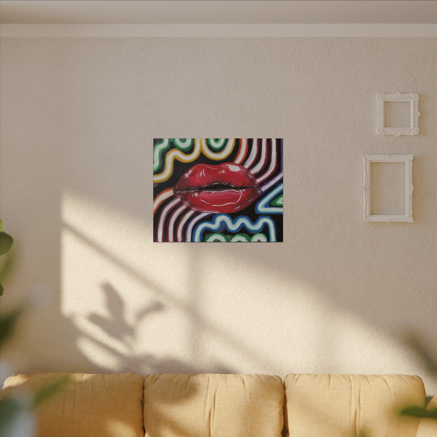 “Kiss Under the Neon” Stretched Canvas Print
